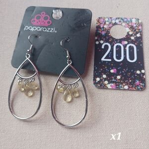 Paparazzi Silver Earrings with Yellow Gems